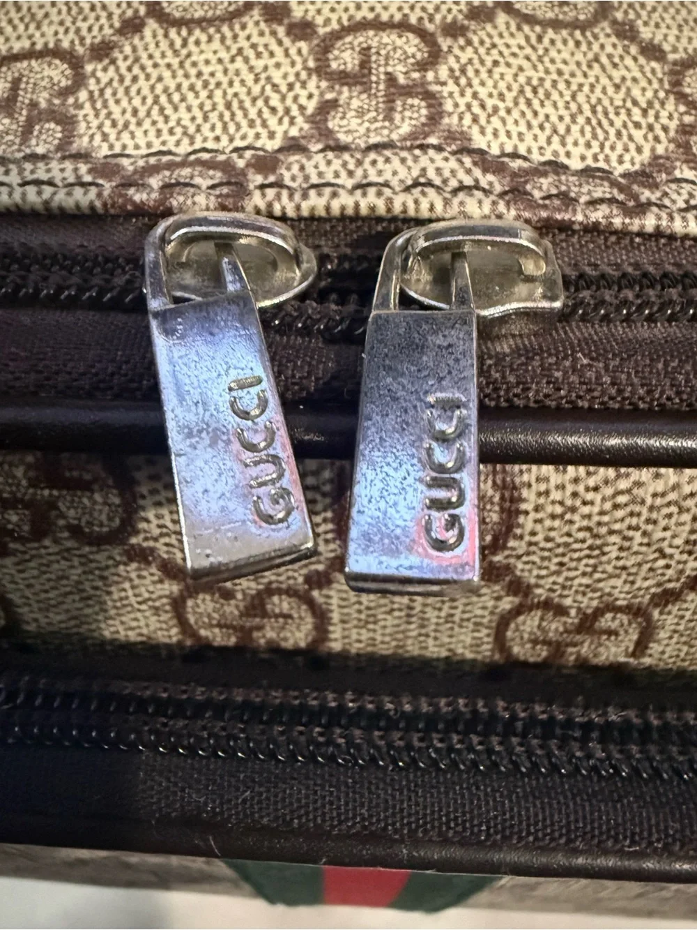 Vintage Gucci Web Striped Toiletry Bag Brown Trim Pre-owned